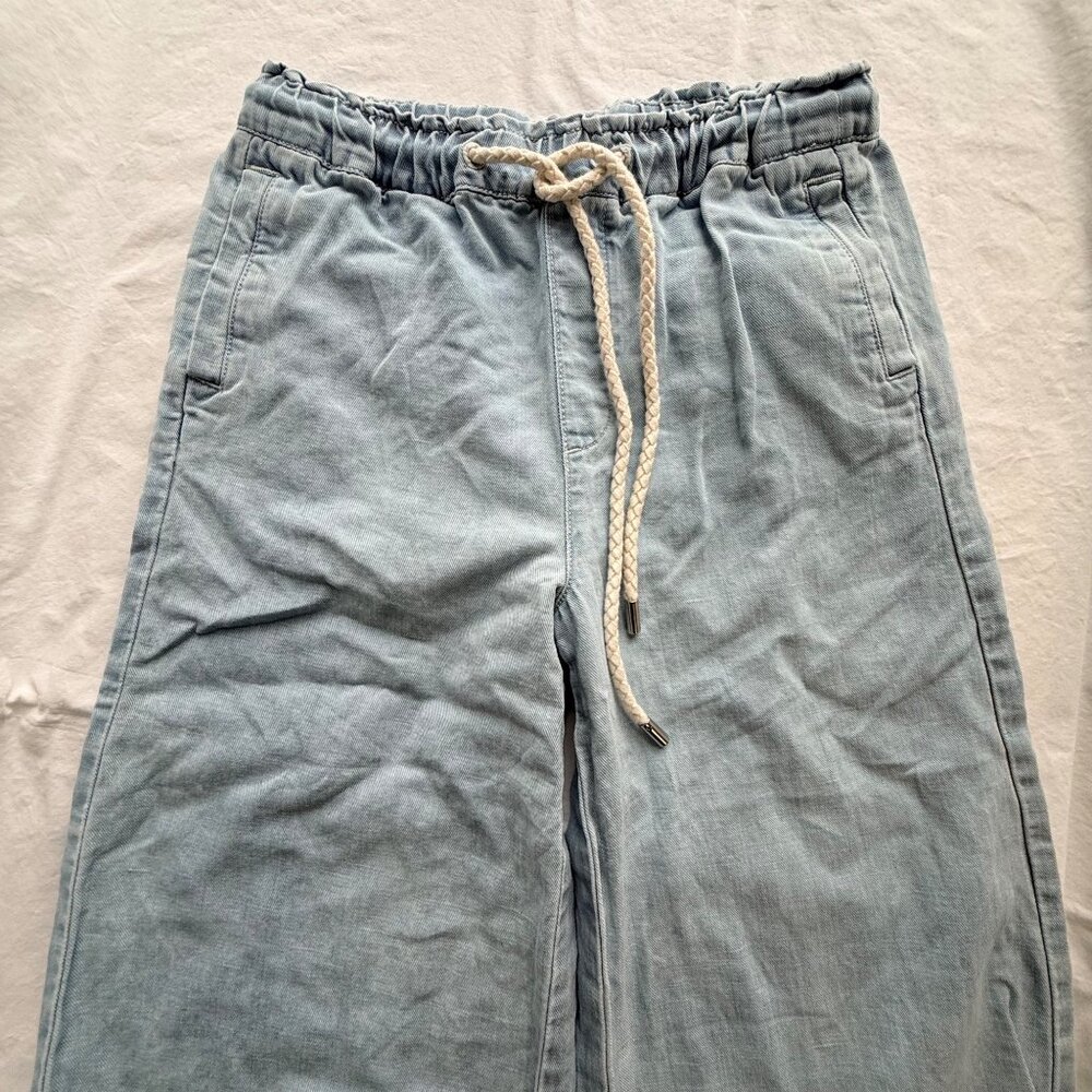 Loft Womens Light Blue Wide-Leg Pull-On Pants XS Cotton & Linen Blend - Picture 4 of 11